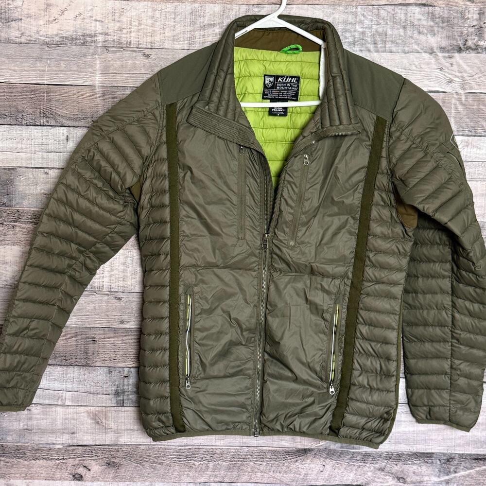Kuhl Projekt Spyfire Down Filled Jacket Mens Small Olive Outdoors Hiking